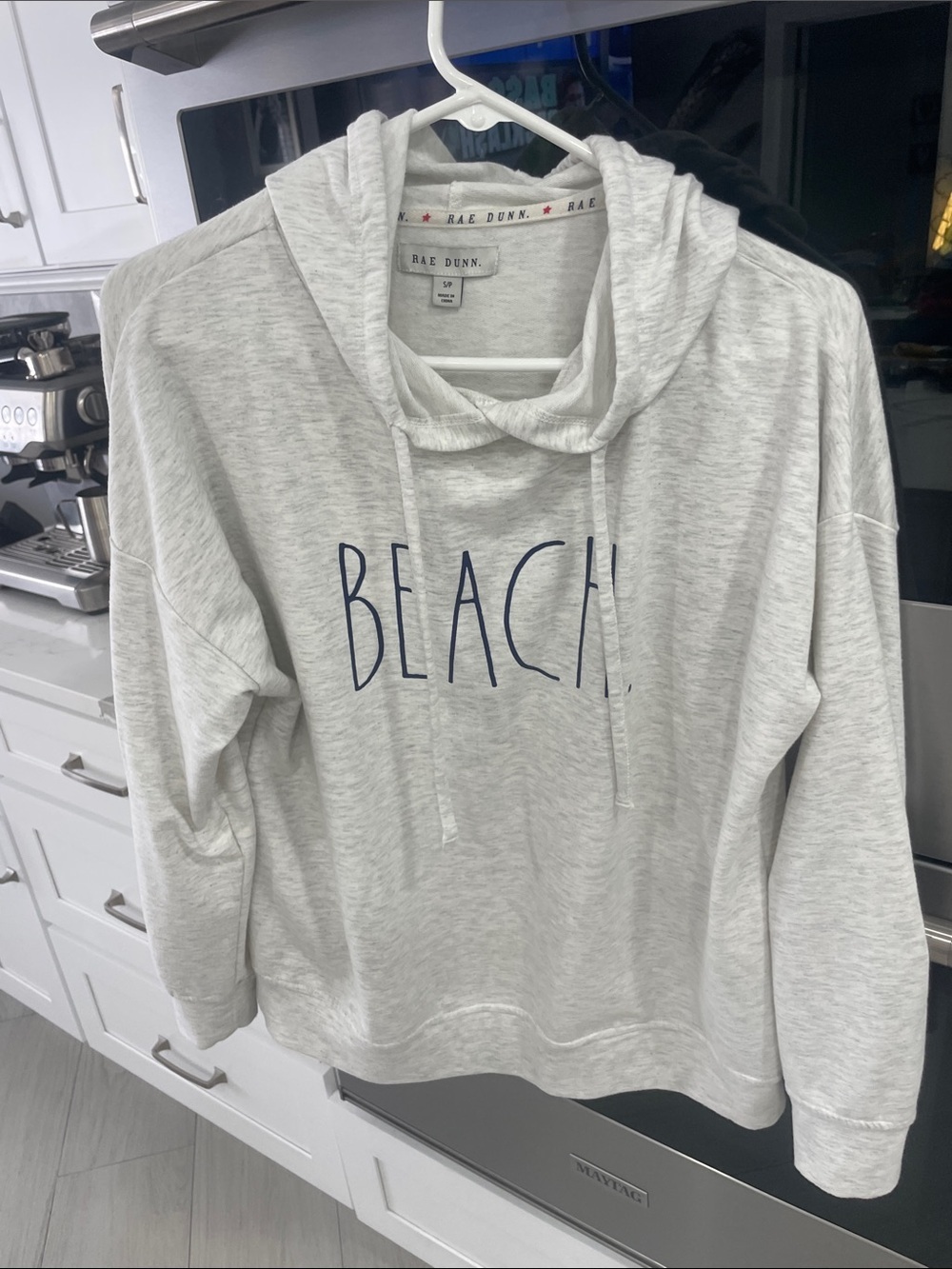 Rae Dunn Light Cream 'BEACH' Pullover Hoodie Sweatshirt
